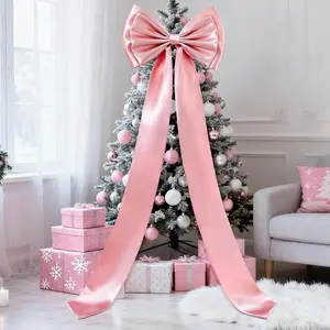 Giant Bow Decor, 19x75 Inch Christmas Tree Bow Topper Decoration for Christmas Tree for Home Wreath Wall Backdrop Birthday Wedding Party Decorations (Pink)