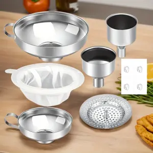 Stainless Steel Funnel Set Mason Jar Funnel Wide Mouth Canning Funnels Multi-functional Kitchen Funnel for Transferring Liquid, Oil, Jam, and Salad Dressing