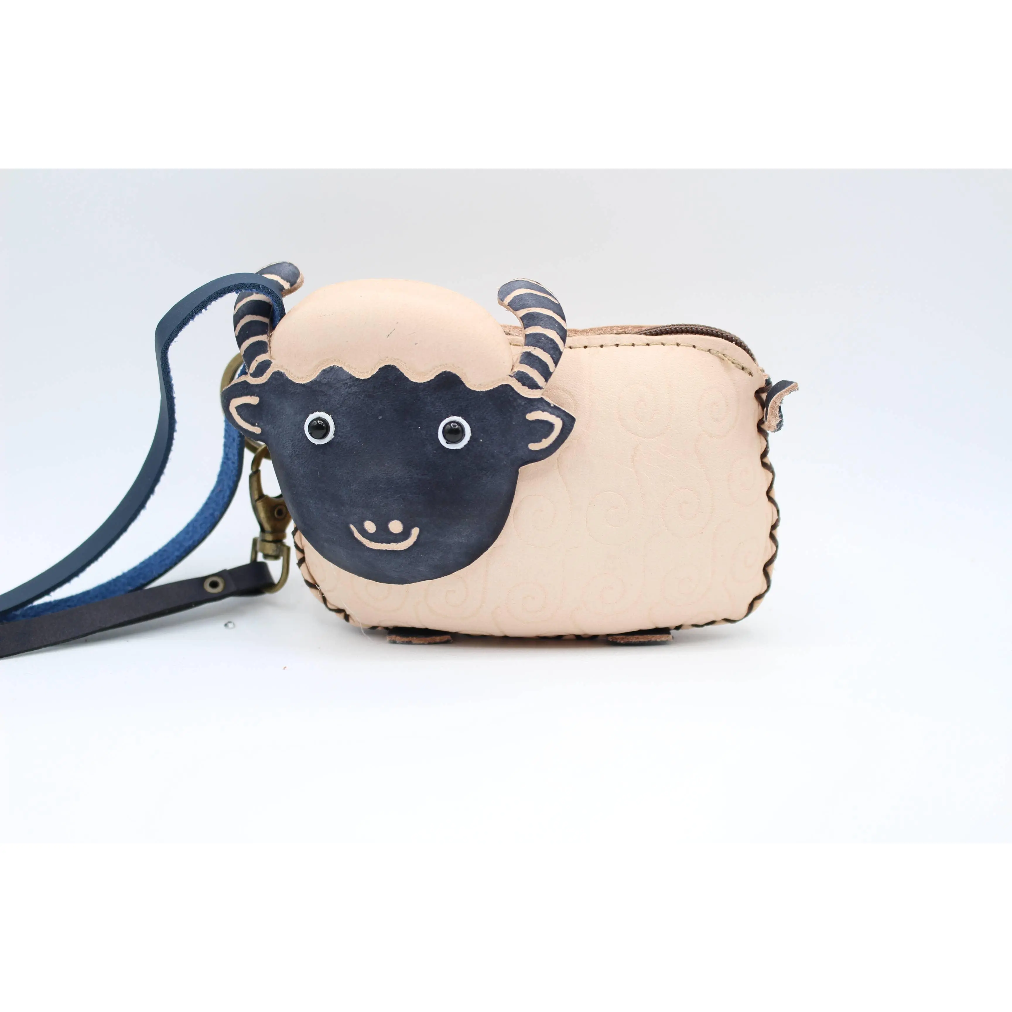 Handmade leather coin purse wallet wristlet sheep