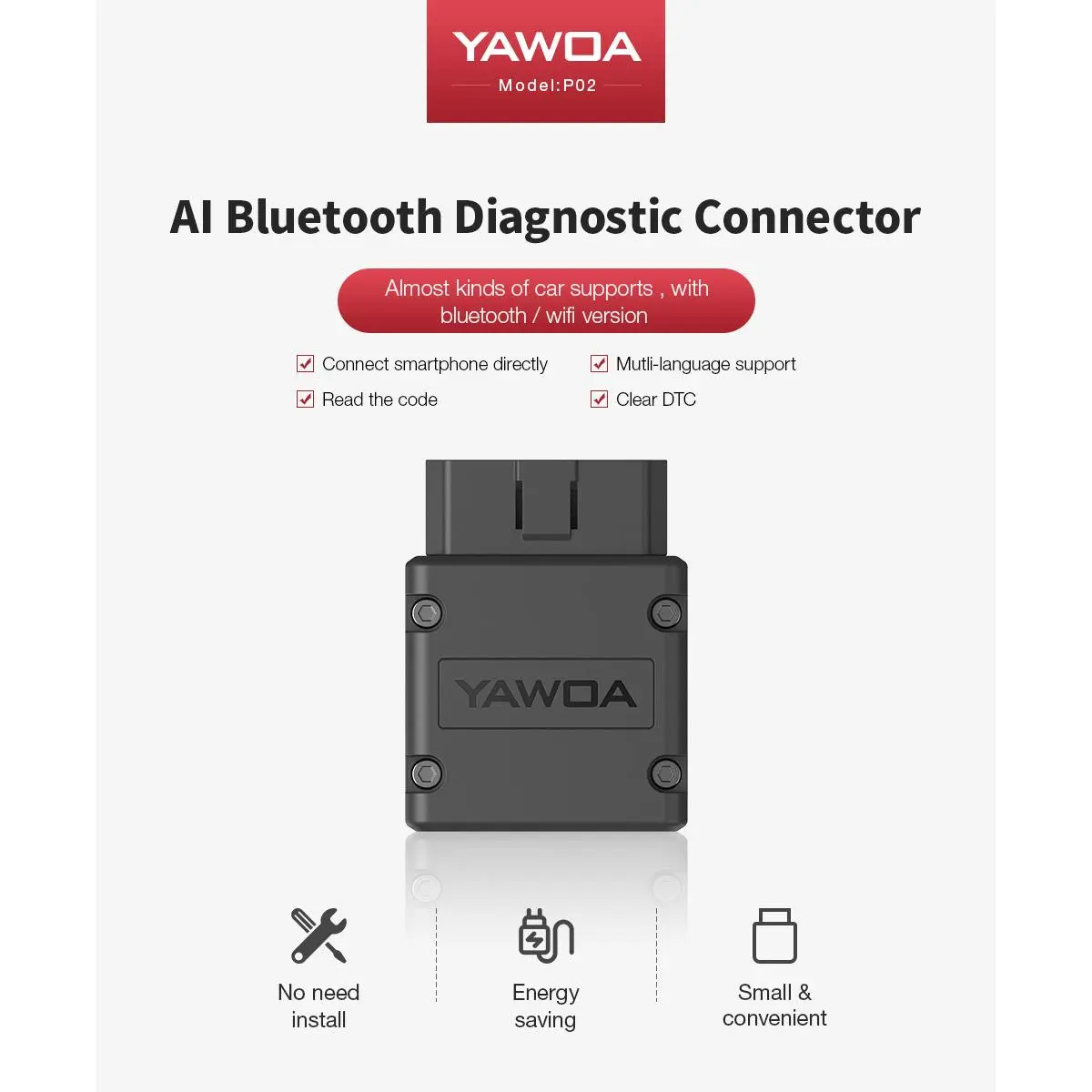 ELM327 Bluetooth OBD2 Car Diagnostic Tool - 2.17 x 1.85 x 0.98 inches Small Code Reader/Scanner for DIY Enthusiasts, No Installation Needed, Discreet Plug-In, Code Reading, Emission Readiness Check, Fuel Efficiency Analysis, Real-Time Data, Vehicle Health