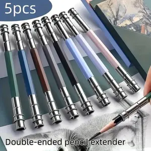 5 Pcs Adjustable Metal Double Head Pencil Lengthener Pencils Extender Holder For Sketch Colored Charcoal Pencils