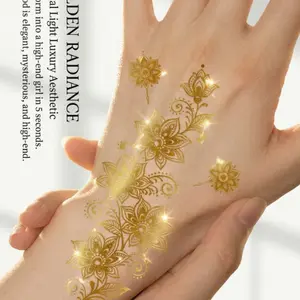 Waterproof Temporary Tattoo Stickers, Long-Lasting Henna Hand Tattoos, Gradient Sparkling Arm Fake Body Decals, Glitter Tattoos, 2 Sheets Pack