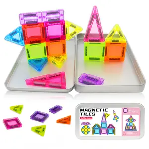 26/42/57 pieces 1 set Mini Magnetic Tile Building Blocks, Magnetic Building Tiles, Magnetic Construction Set, Building Sets, with Iron Box for Portable Play, Perfect for Gifts and Easy Storage, Safe for Kids