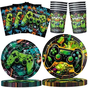 80-Piece Game Theme Party Supplies Set, Player Party Decorations, Birthday Party Gift for 20 People, Disposable Dinnerware & Napkins, Disposable Tableware