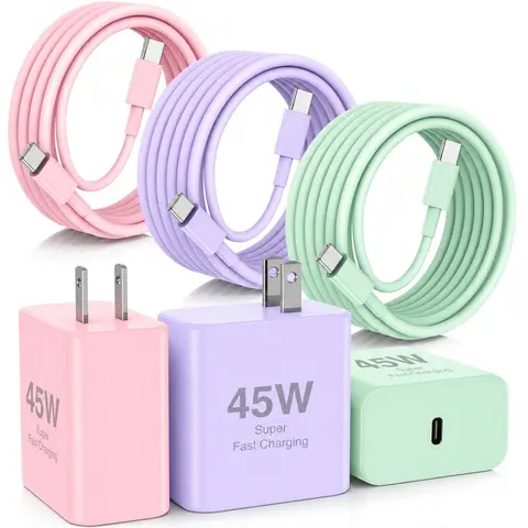 45W USB C Fast Charger with 10FT USB C to USB C Charging Cables, Super Fast Charging Wall Charger Block and Type C Fast Charging Cord Set, Compatible with iPhone 18/17/16/15 Series, Samsung Galaxy S26/S25/S24/S23, iPad Pro Air, Android Phones