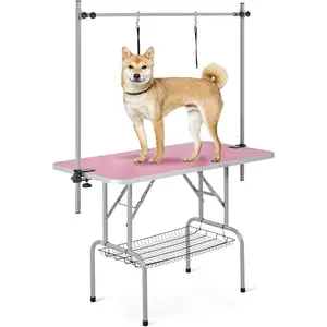 36" 42'' 46'' Folding Dog Pet Grooming Table Stainless Steel Frame Rubber Mat on Board with Adjustable Arm and Clamps pet dog Cat Grooming Table