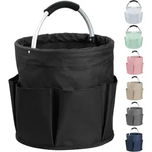 Cleaning Caddy with Handle & 6 Pockets, Foldable Fabric Storage Organizer, Portable Waterproof Storage Basket, Multifunctional Organizer Bag for Home, Outdoor, Camping and Gardening Use, Black