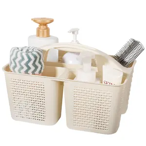 Plastic Portable Shower Basket Bucket  Cleaning With Handle Compartments Storage Organizer For Bathroom Kitchen College Dorm Sink Beige