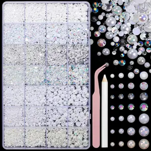 22000 Flatback Pearl and Rhinestone Set, Resin Rhinestones, Mixed Sizes Half Gemstones, DIY Crafts for Nails, Face, Eyes, Cosmetics, Shoes