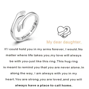 Hug Rings for Women Sterling Silver Adjustable Ring for Women Daughter Hand Ring Jewelry for Birthday Gifts Holiday Gift for Women Teens