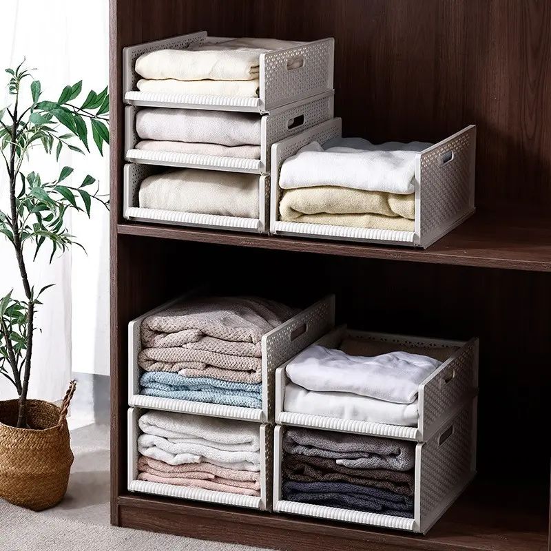 Stackable Closet Storage Baskets, Multi-Functional Foldable Organizer for Bathroom Kitchen Laundry, Space-Saving Clothing Drawers