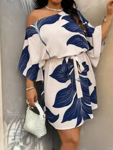 Plus Size Dress, Fashion Print, Floral Pattern, Off-Shoulder, Vacation Casual Boho Elegant, Stylish and Comfortable, Perfect for Relaxing Days, Summer, Boho Beach Sundresses