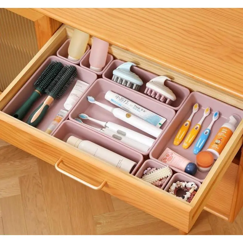 16 PCS Interlock Plastic Drawer Organizer Trays, 3-Size Space-Saving Home Supplies Storage Bins for Bathroom, Office, Lightweight Washable Multifunctional Organizers, Organization