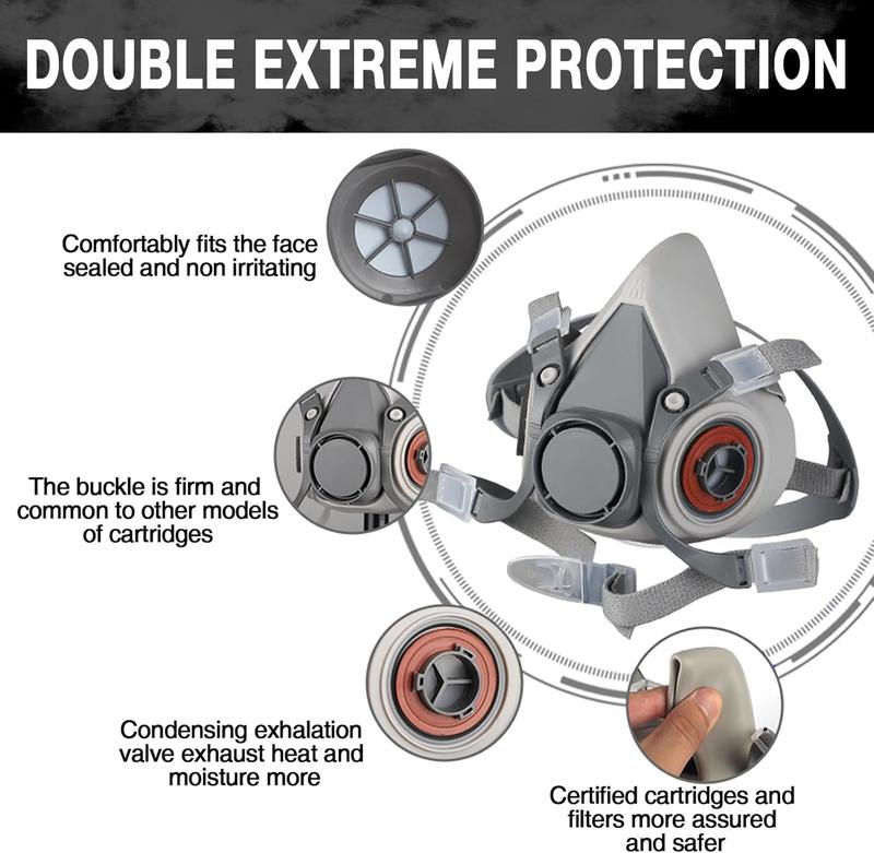 Industrial Reusable Gas Mask – Professional Dual Respirator Face Mask with 16 in 1 Safety Set, Filter Cartridge, Goggles, Dust-Proof Protective Mask for Paint Spray, Chemical Workplace Safety