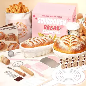 Sourdough Starter Kit, Sourdough Bread Baking Supplies with Banneton Bread Proofing Basket, Starter Jar, Sourdough Tools Kit, Bread Making Kit, Baking Gifts for Women Mom Wife Love Baking