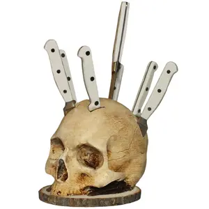 Horror Skull Knife Holder - Skull Cutting Knife Storage Rack, Spooky Kitchen Storage Head Rack, Gothic Kitchenware Decor, Spooky Atmosphere Decoration (5.9IN) Fits Steak Knife & Small Knife Only, Birthday Easter Container Blade Stand, No Knives Included