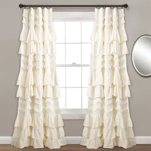 Lush Decor Kemmy Window Curtain Panel - 52"W x 63/84/95"L, Single, Solid Color, Textured Ruffles, 3-D Pom Poms, 3" Rod Pocket, 100% Polyester, Interior Decoration Accessories