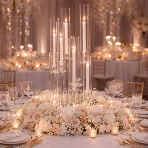 50.4″ Tall 8-Arm Clear Acrylic Candle Holder Wedding Candelabra Centerpiece with Glass Hurricanes Elegant Table Decor for Special Occasions