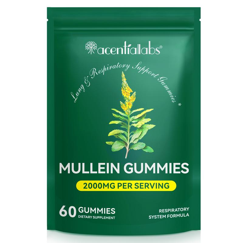 Acentiallabs Daily Respiratory Health Gummies, 2000mg Mullein Leaf herb Extract, Lung & Respiratory Support Gummies, Dietary supplement Vitamin Healthcare
