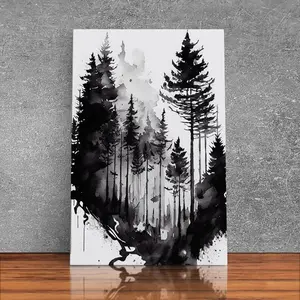 Mysterious Black and White Forest  Canvas Print - Nature Wall Art Home Decor Artwork