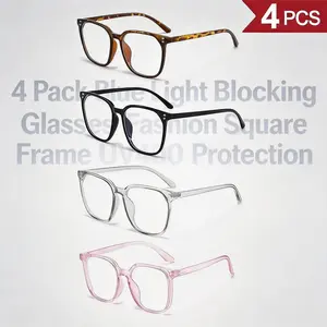 4-Pack Women Blue Light Blocking Glasses, Trendy Multi-color Frame Eyeglasses, Chic Leopard Pattern Anti-fatigue Eyewear, Flattering Face-framing Design, Casual No-makeup Essential for Office Study & Daily Leisure Wear