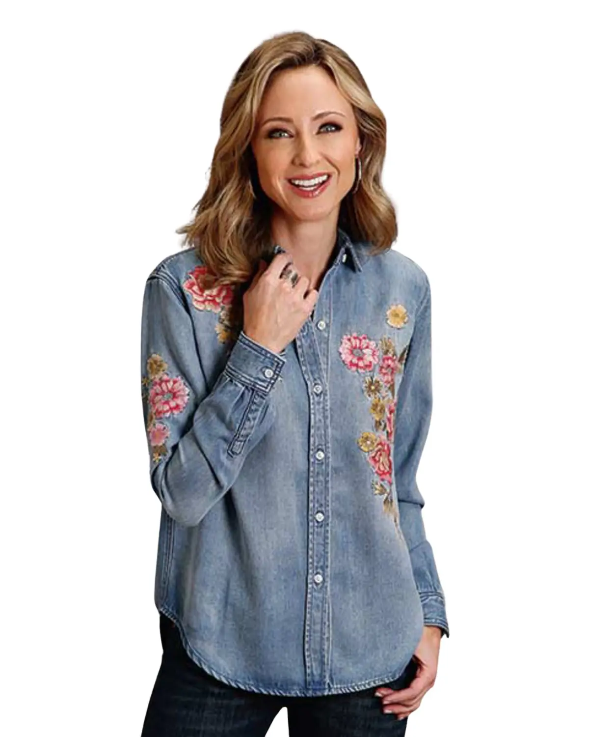 Stetson Women's Women'S Blue Denim Embroidered Long Sleeve Button Down - 11-050-0565-6061 Bu