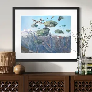Parachutes in the Alps with a C-130 Unframed 11x14" Print of Original Oil Painting for Art Enthusiasts and Collectors