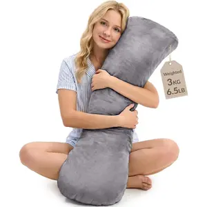 Weighted pillow for adults, 6.5 lbs (41″ × 12″). Sleep better and feel calm with a weighted body pillow for stress relief—a hugging pillow that helps focus. Large gray pillow.
