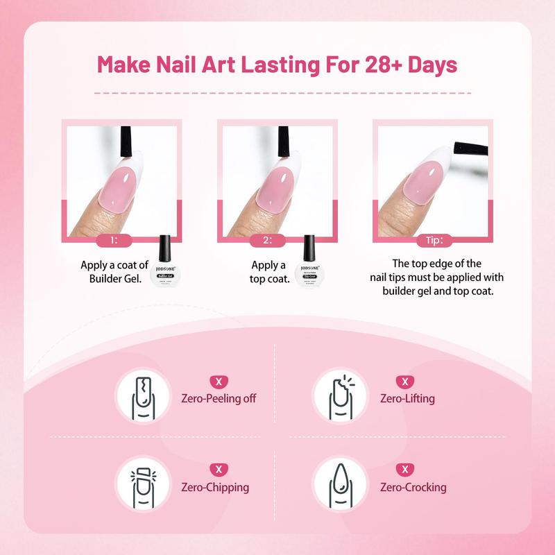 JODSONE 154PCS New Upgrade French Gel Nail Tips Kit French Tip Press on Nails Soft Fack Nail Tips Gel Nail Glue,Builder Gel,Top Coat,Nail Lamp All Included for Nail Art Easy DIY