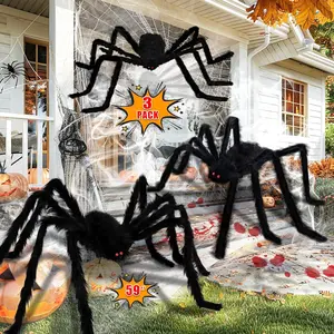 Halloween Giant Spider Decorations - 3 Pcs Realistic Scary Spiders Set