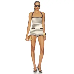 Lovers and Friends Marea Stripe Romper in Brown Multi