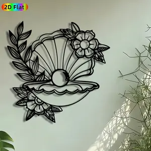 1pc Pearl in Shell Metal Wall Art, Floral Clam Statue Mural, Artistic Metalwork, Intricate Craftsmanship, Perfect for Wedding, Anniversary Decor, Perfect for Bedroom Living Room Garden Fence Decor, Ideal Gift for Coastal Decor Enthusiasts.