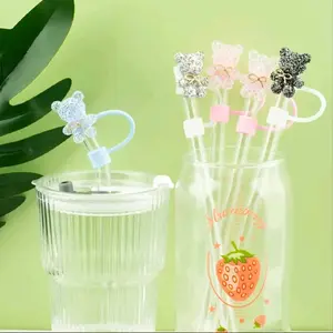 Read description 1pc Sparkly Bear Straw Topper Straw Cover Stopper for most 16oz-30oz drinkware Colorful Silicone Tumbler