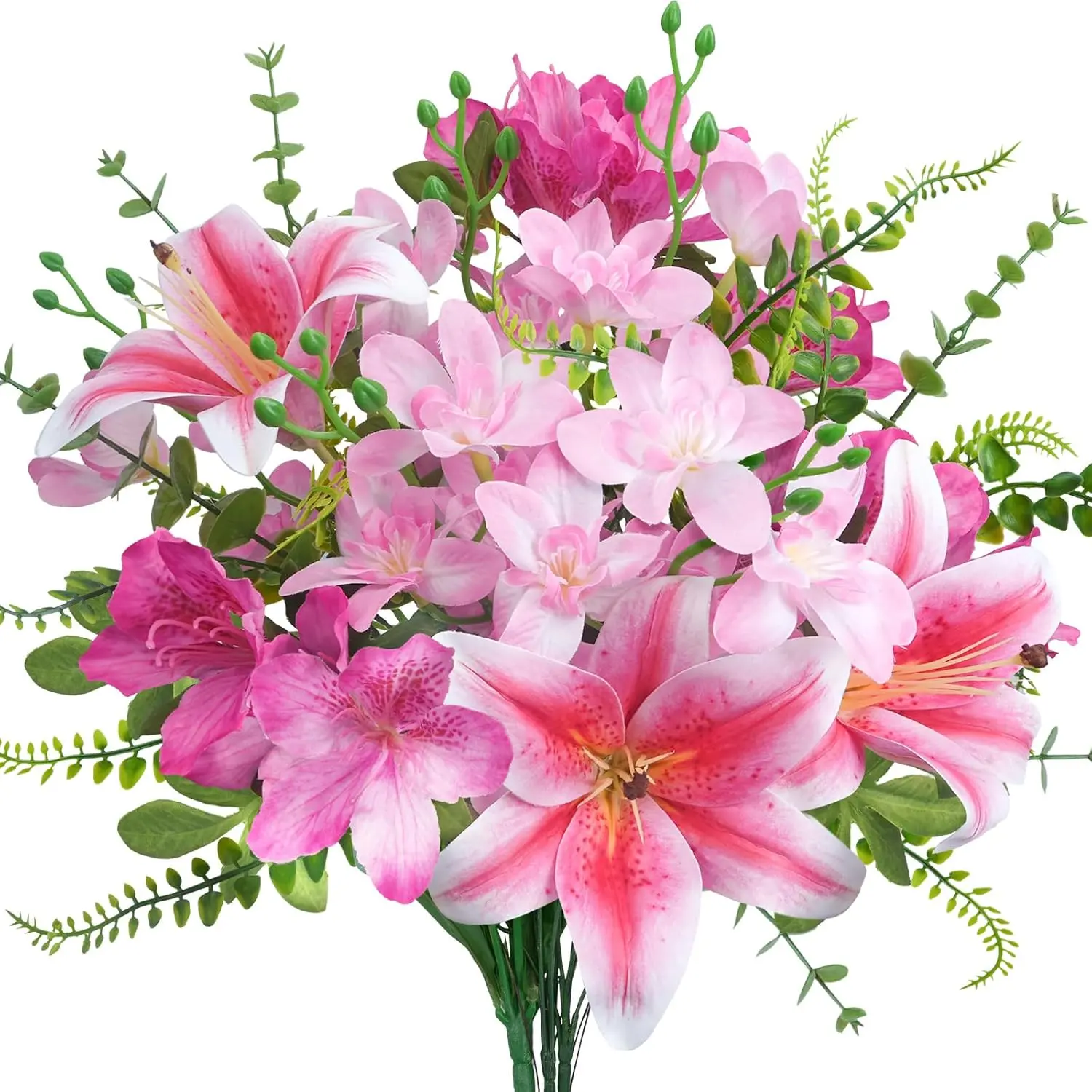 10 Pcs 18.5" Pink Fake Lilies Silk Easter Lily Artificial Flowers Pink Flower Bouquet Fake Spring Flowers Summer Floral Arrangements for Home Kitchen Wedding Table Centerpieces Decorations