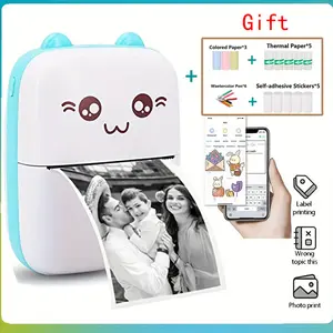 Portable Mini Printer - Inkless Thermal Printing,Can print photos,document, Wireless Connectivity, Compact Design - Rechargeable,1200mAh,USB Charging, Includes13 rolls of printing paper。