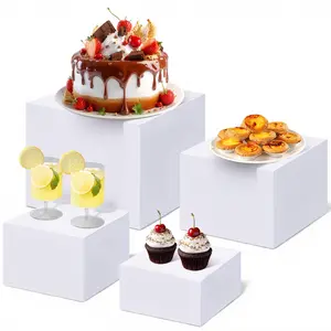 GARVEE Buffet Risers, Food Risers for Buffet Table, Display Stand Shelf for Catering Dessert Collectibles Jewelry Figures Show, Acrylic Cube Display Nesting with Hollow Bottoms 4PCS 7"8"9"10"