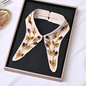 Women's Fashionable Fake Collar New Style Beaded Sweater Shirt with Decorative Long Pointed Lapel and Small Collar