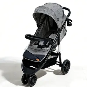 3-Wheel Baby Stroller, Foldable Infant Stroller, Equipped with A Tray and Cup Holder, with An Extended Sun Canopy with Zipper, Mesh Window, Easy One-Hand Fold, Newborn Stroller