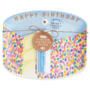 Mud Pie Blue Musical Birthday Cake Plate Set
