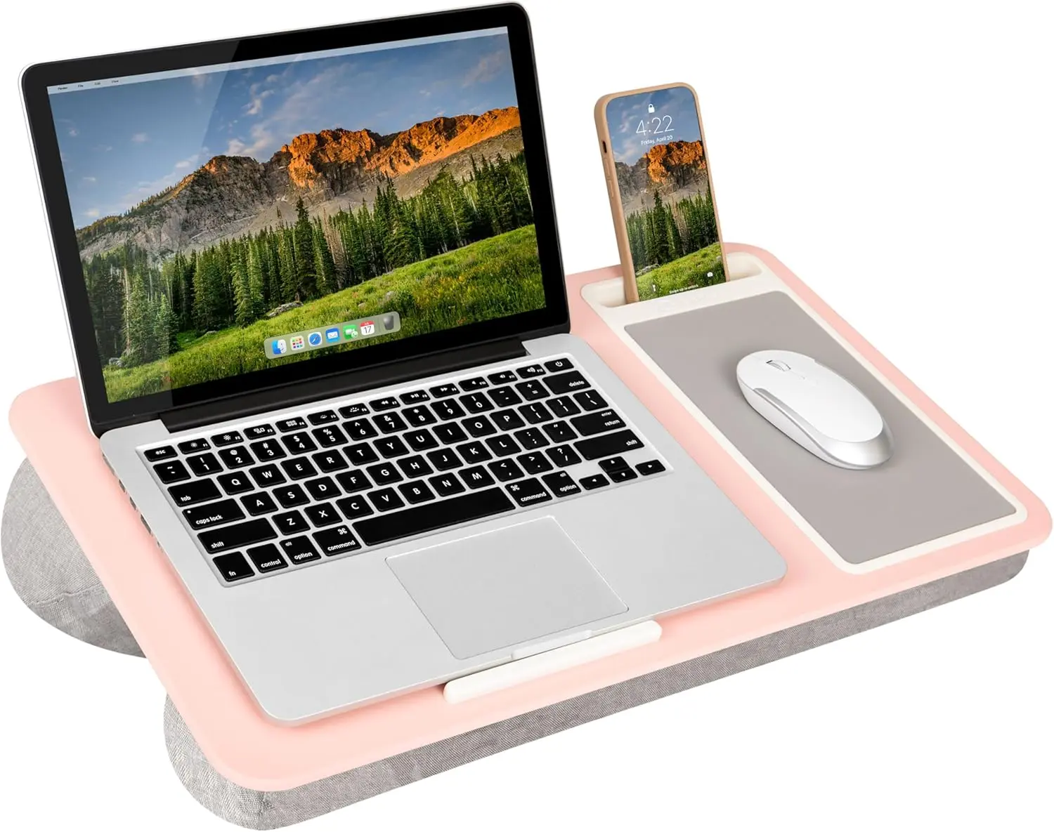 LapGear PVC Cushioned Home Office Lap Desk - Pink, 15.6" Fit, Built-In Pad & Phone Slot, Integrated Device Ledge, Dual-Bolster Microbead Cushion, Carry Handle