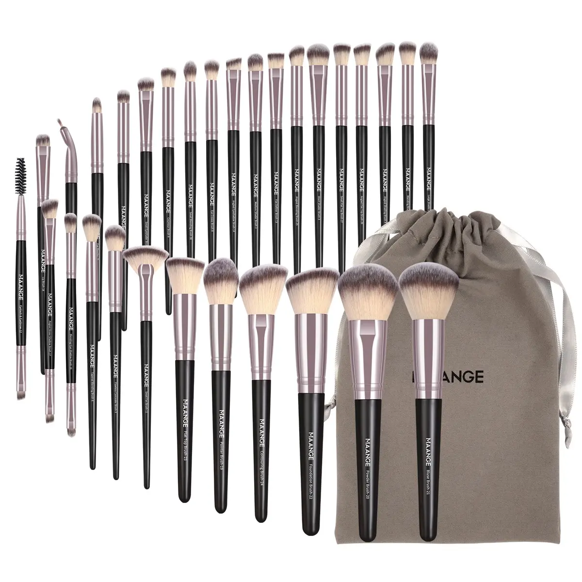Maange 31-Piece Makeup Tool Set with 30 Makeup Brushes and Storage Bag, Foundation Brush, Blush Brush, Powder Brush, Eyeshadow Brush, Liner Brush, Concealer Brush, Cosmetic Brushes