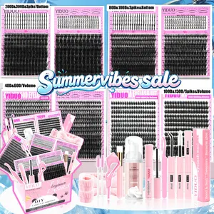 YIDUO 1743pcs 10 Styles Eyelash Clusters Kit, Eyelash Extension, Volumized Fluffy False Eyelashes, oversized/ultra-thick/dramatic/full-length/spiky/Bottom lash clusters, suitable for beginners & experts, Easy application for natural everyday looks
