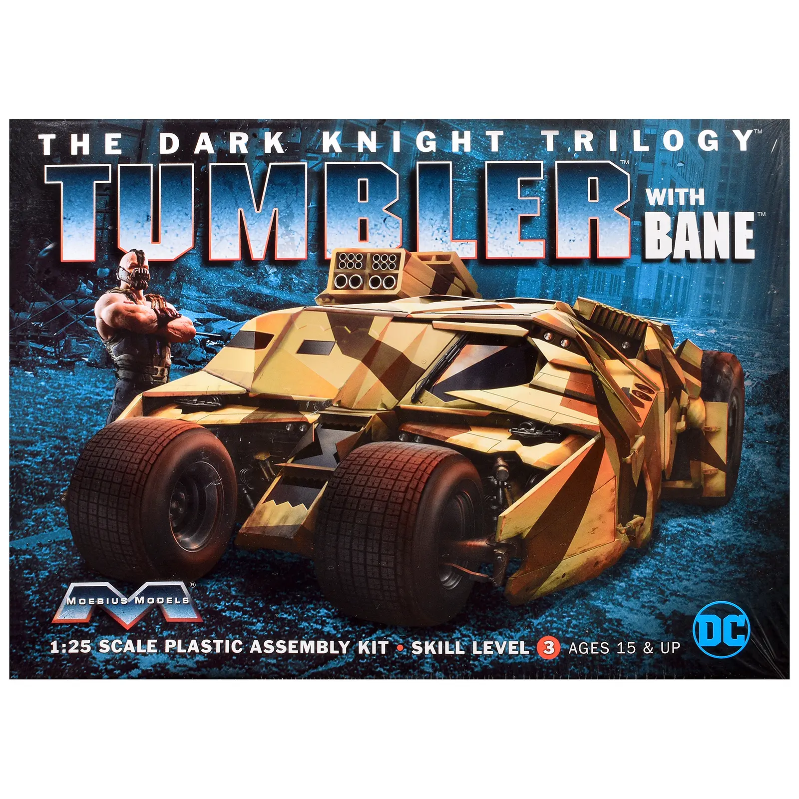 Skill 3 Model Kit Batmobile Tumbler with Bane Figure "Batman Dark Knight Trilogy" Movie Franchise 1/25 Scale Model by Moebius