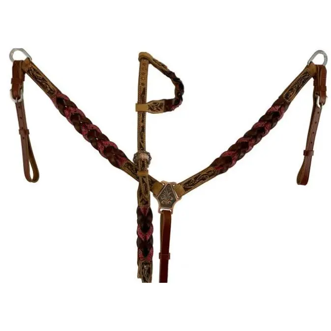 Miracle Braid One Ear Headstall and Breast Collar Set - pink