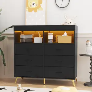 Garvee Baby Changing Table Dresser with 6 Drawers, Nursery Dresser with LED Lights & USB Charging Station, Baby Changing Station with Pad and Storage Organizer for Nursery Room