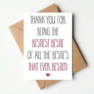Letter Greeting Card with Envelope, Positive Message Card, 1 Count Funny Besties/Thank Help Card, Birthday Card for Friend, Thank You for Being The Best Bestie, Birthday Gift