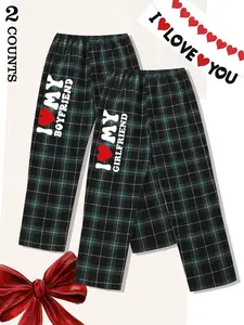 Valentine's Day Gift Choice, Unisex Plaid Casual Pants, Soft Fabric, Letter Print, Perfect for Gifting, Fall & Winter Style