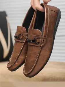 Men's British Style Loafers, Spring Summer Business Casual Leather Shoes, Slip-On Driving Shoes, Comfortable Versatile Design, PU Leather Loafers