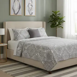 5 Piece King Comforter Set Gray And White Classic Elegant Design For Any Bedroom Decor