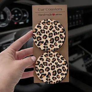 Leopard Print Office Desk Cup Coasters, 2/4pcs Fashionable Elegant Packaging, Easy to Clean, Unisex Christmas Gift, Birthday Gift, Valentine's Day Gift